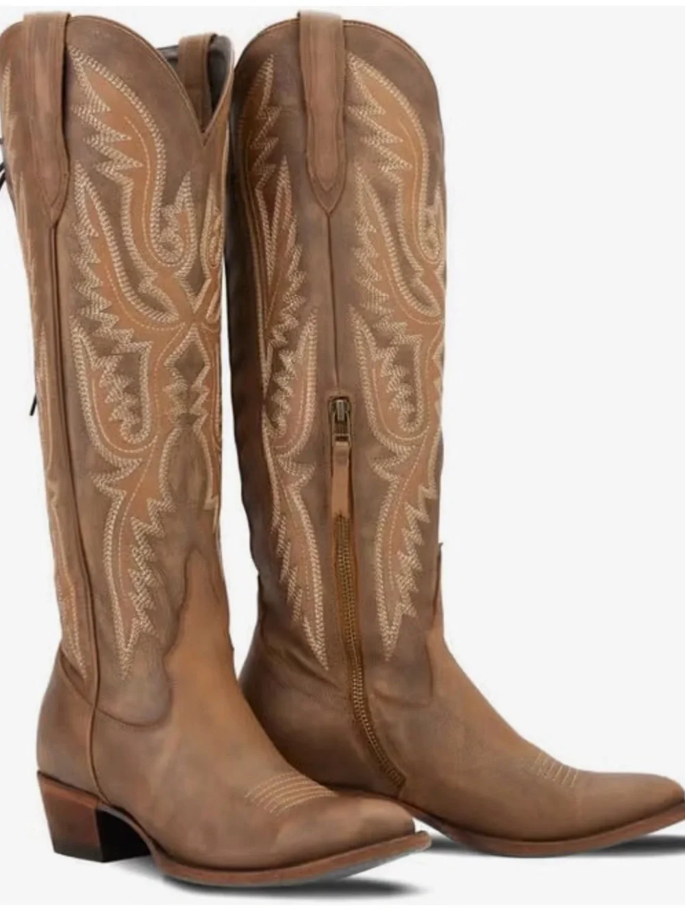 MissHeel womens Classic Brown faux Leather cowgirl Knee High over the knee boots